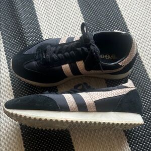 Gola Black Sneakers with Pale Pink Snake-Texture Accents